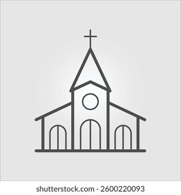 Outline icon of a church, symbolizing faith and worship. Editable stroke.