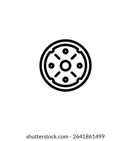Outline icon of a circular sewer manhole cover with simple line patterns. Monochrome vector graphic for urban infrastructure or utility themes.