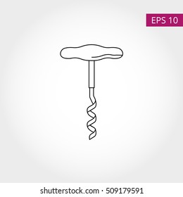 An outline icon of a classic corkscrew. The tool for wine opening. Vector illustration. Ideal for winery Traditional design of a wine opener. Eps 10