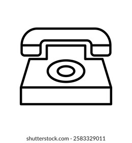 Outline Icon of a Classic Rotary Telephone on a White Background