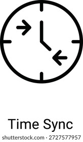 Icono de contorno de un reloj con agujas y dos flechas apuntando hacia adentro que simbolizan el ajuste de sincronización de tiempo o el Actualizar de Configuraciones del sistema