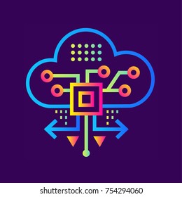 Outline Icon Cloud Based Architecture. Data Science Technology And Machine Learning Process. Suitable For Print, Website And Presentation