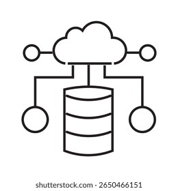 Outline icon of cloud with database symbol. Represents cloud storage, data sync, or online server. Linear vector, editable stroke. vector illustration
