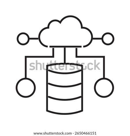 Outline icon of cloud with database symbol. Represents cloud storage, data sync, or online server. Linear vector, editable stroke. vector illustration