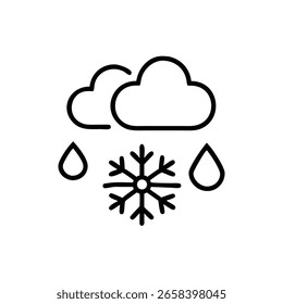 Outline icon clouds with falling snow rain drops snowflake weather
