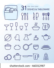 Outline icon collection - cooking, kitchen tools and utensils. Thin line icon set.