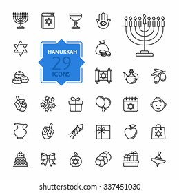 Colección de iconos de esquema - Símbolos de Hanukkah