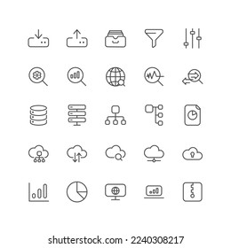Outline icon collection for ui. Vector thin line illustration set. Network data, cloud service and security, data analytics symbol isolated on white background. Design element