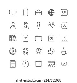 Outline icon collection for ui. Vector thin line illustration set. Corporate business, teamwork, task and time managment symbol isolated on white background. Design element