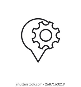 Icono de esquema que combina el pin de ubicación y el engranaje de Configuraciones para el lugar de configuración.