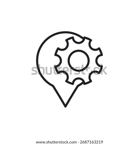 Outline icon combining location pin and settings gear for configuration place.