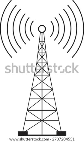 Outline icon of a communication tower emitting radio waves for global signals