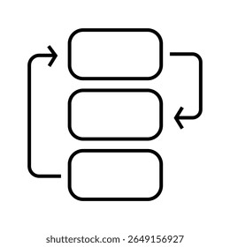 Outline icon of connected gear wheels symbolizing workflow process and productivity. Editable stroke. Vector illustration.