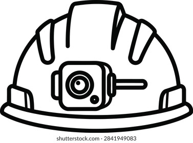 Outline Icon of a Construction Hard Hat Equipped With a Professional Front Mounted Laser Pointer Measurement Module