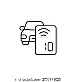 Outline Icon of Contactless Car Access with Digital Key and Smart Vehicle