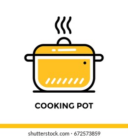 Outline icon COOKING POT of bakery, cooking. Vector line icons suitable for info graphics, print media and interfaces