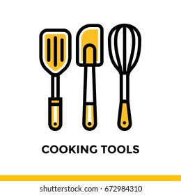 Outline icon COOKING TOOLS of bakery, cooking. Vector line icons suitable for info graphics, print media and interfaces
