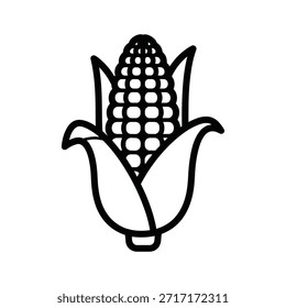 Icono de contorno de mazorca de maíz aislado sobre fondo blanco. Dieta saludable, comida vegetariana. Maíz con hojas. Símbolo o logotipo de alimentos saludables y vitaminas