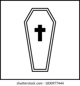 outline icon and cross on coffin