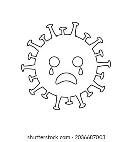 Outline icon crying corona virus nCoV 2019 character illustration isolated on white background. flat design outline icon.