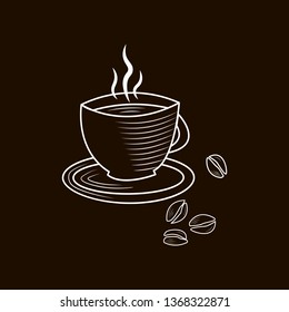Outline icon cup of coffee and beans