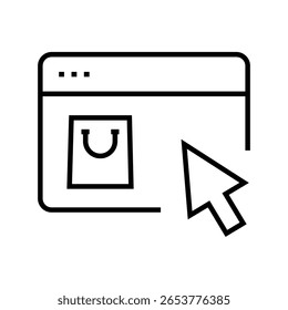Ícone de estrutura de tópicos de um cursor sobre um saco de compras ou elemento de loja, representando clicando em plataformas de e-commerce ou lojas digitais. traço editável. ilustração vetorial