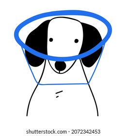 Outline icon. Dachshund wearing cone collar. Vector illustration on white background.