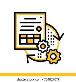 Outline icon Data synchronization. Data science technology and machine learning process. Suitable for print, website and presentation