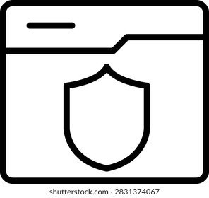 An outline icon depicting a digital folder with a shield symbol, representing data protection, cybersecurity, and secure file storage.