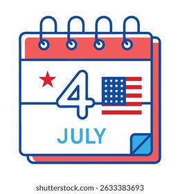 Outline icon of a desk calendar with the text 4 JULY