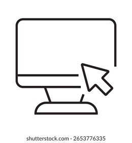 Ícone de estrutura de tópicos de um monitor de área de trabalho com uma seta de cursor, representando interação digital ou ação do usuário. traçado editável. ilustração vetorial