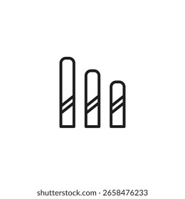 Icono de contorno que muestra tres barras de Vertical redondeadas de altura decreciente, que simbolizan la intensidad de la señal, el volumen de datos o la clasificación jerárquica.