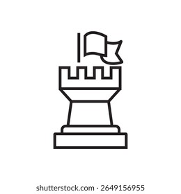 Outline icon of a document and chess piece representing business strategy planning. Editable stroke. Vector illustration.