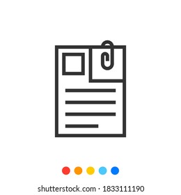 Icono de esquema del documento con clip de papel, profesional, vector e ilustración.