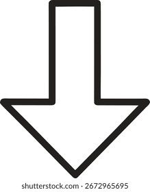 Icono de contorno de una flecha hacia abajo sobre un fondo blanco