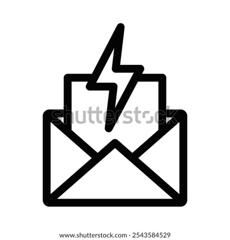 Outline icon of an email with lightning alert symbol. Editable stroke.