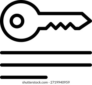 An outline icon featuring a key positioned above three horizontal lines, suggesting a password field, secure access, or keyword input area.