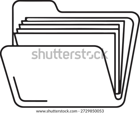 Outline icon of a file folder with multiple documents, representing organized data storage isolated on white background, illustration