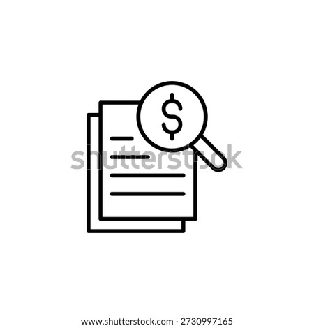 Outline Icon For Financial Document Analysis Cost Review And Budget Search