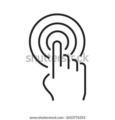 Outline icon of a finger tap with pulse effect, symbolizing haptic feedback, interaction, or tactile UI response. editable stroke. vector illustration