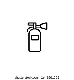 Outline icon of a fire extinguisher, showing a tank, handle, lever, and nozzle. Monochrome vector graphic for safety or emergency themes.