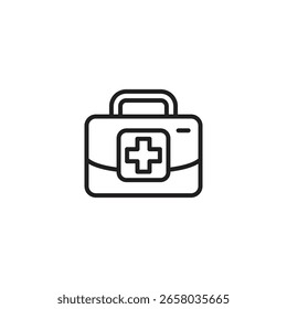 Icono de un botiquín de primeros auxilios o una bolsa médica con una cruz médica prominente, que indica suministros de atención médica, atención de emergencia o una clínica médica.