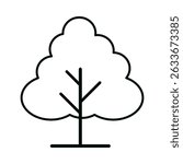 Outline icon of fluffy tree with cloud-like canopy and thin trunk in minimal black stroke style