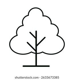 Outline icon of fluffy tree with cloud-like canopy and thin trunk in minimal black stroke style