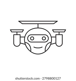 Outline icon of a flying drone with a robot face.