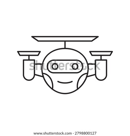 Outline icon of a flying drone with a robot face.