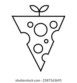 Outline icon in the form of a vegan cheese slice on the front, with dairy-free branding.