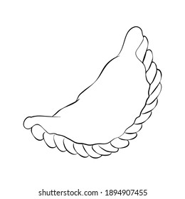 outline icon of fried traditional pastry stuffed with meat, cheese, vegetables isolated. savoury pastries with stuffing. line drawing. national cuisine, baked empanadas, burekas, panzerotti sketch