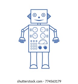 Outline icon is a friendly robot on white background. Design for web applications, chats, automatic services. Vector illustration.