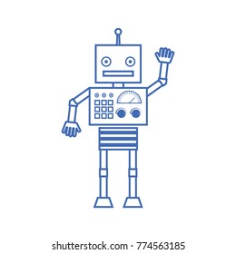 Outline icon is a friendly robot on white background. Design for web applications, chats, automatic services. Vector illustration.